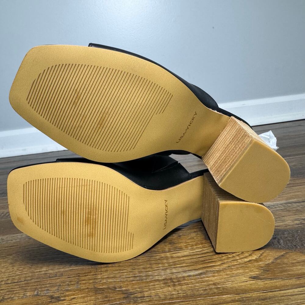 Lisa Vicky VIRTUE-V size 7.5 black sheep nappa stacked block heel slip on sandal - Picture 12 of 12